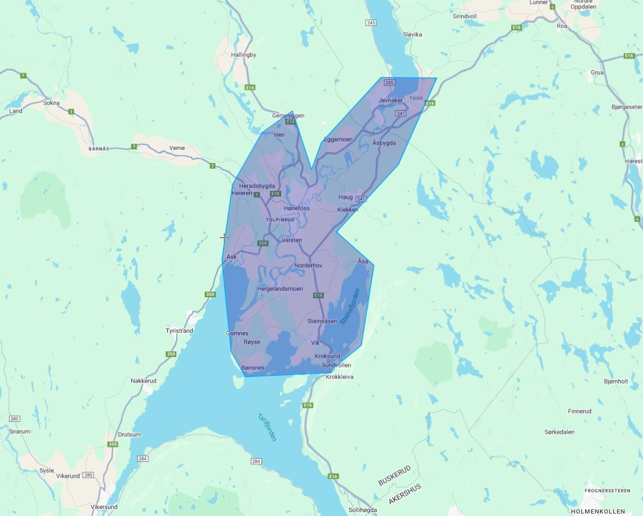 Hønefoss kart